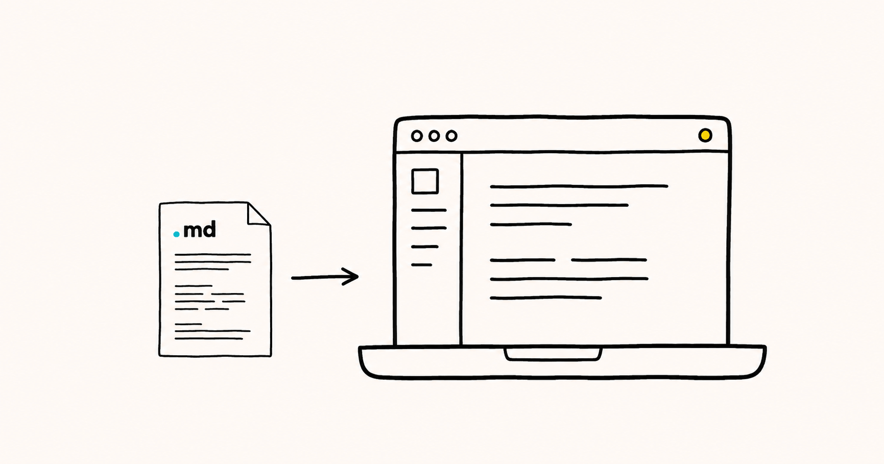 A .md file opening into a clean, formatted document in an app window on a desktop