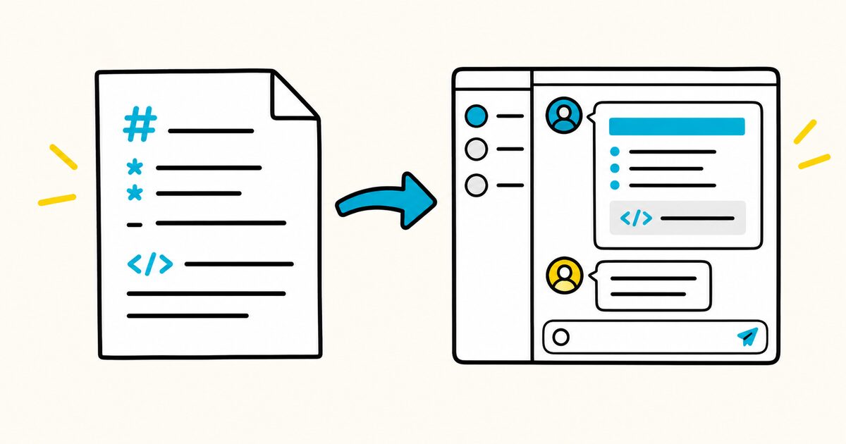 A Markdown document being shared as formatted content in a workplace chat