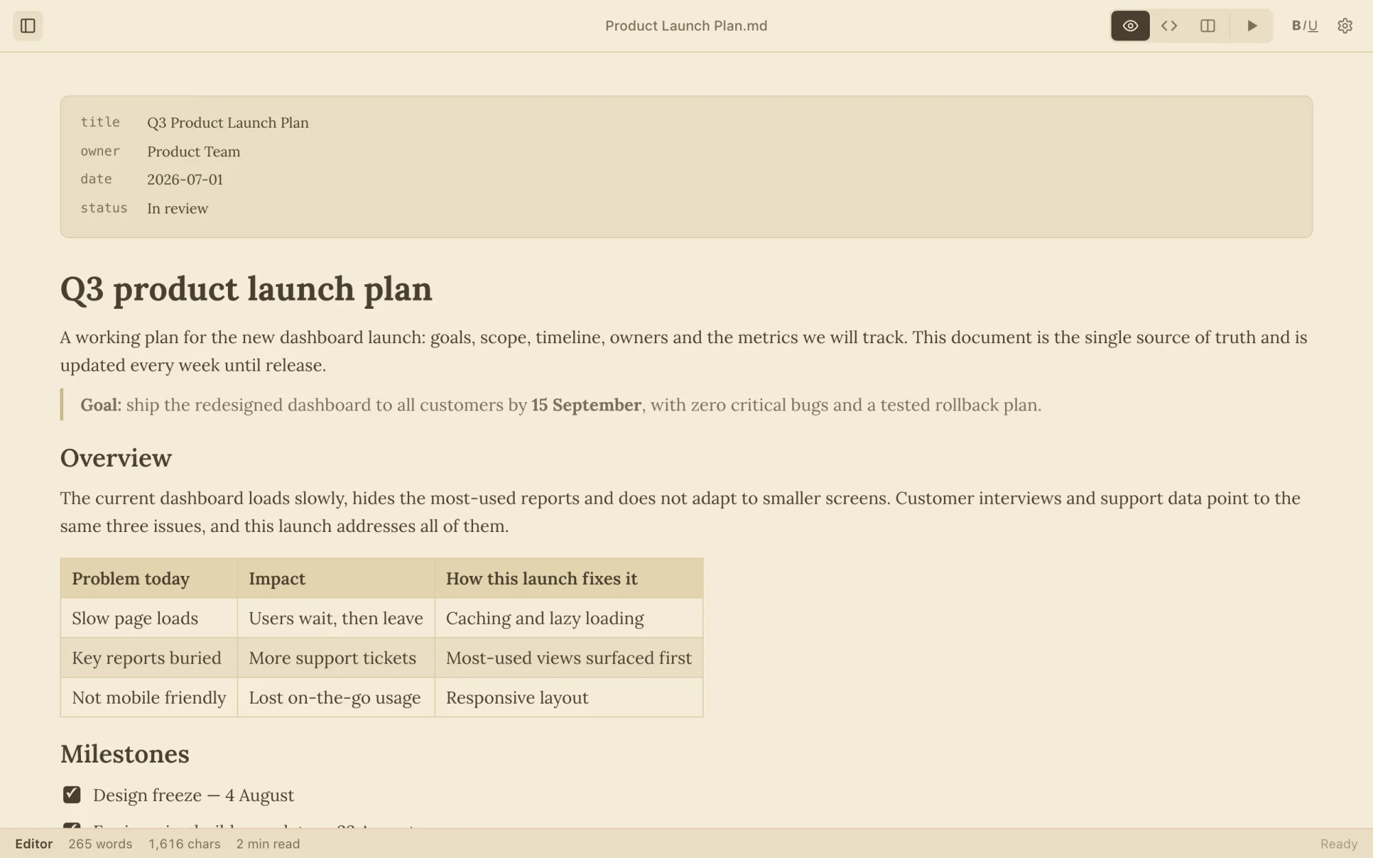 Markdific in the Creammy theme with the Lora font.