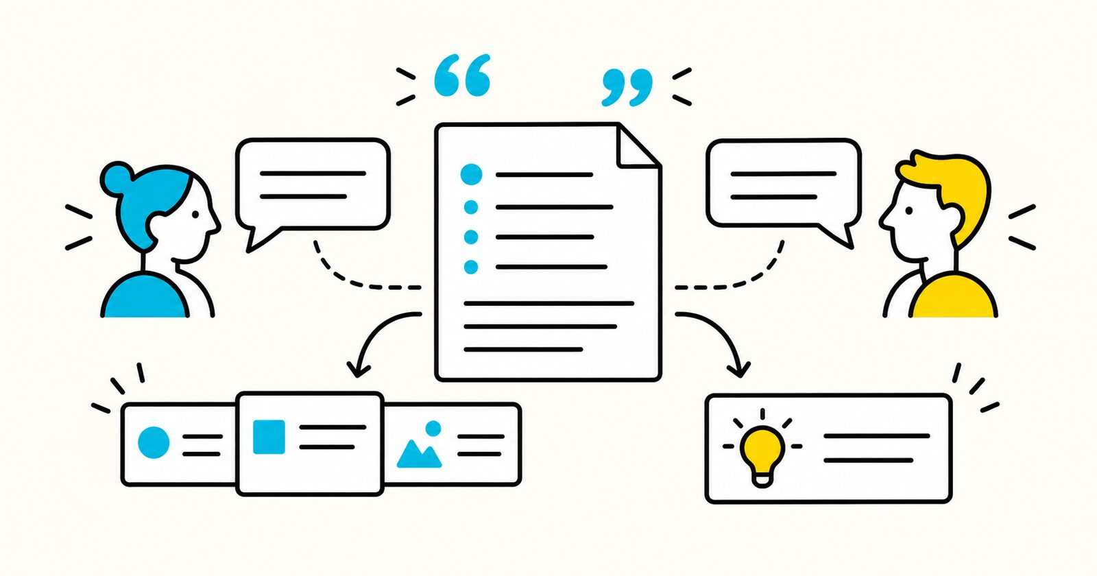 A customer conversation producing timestamped quotes, observations, and research insights