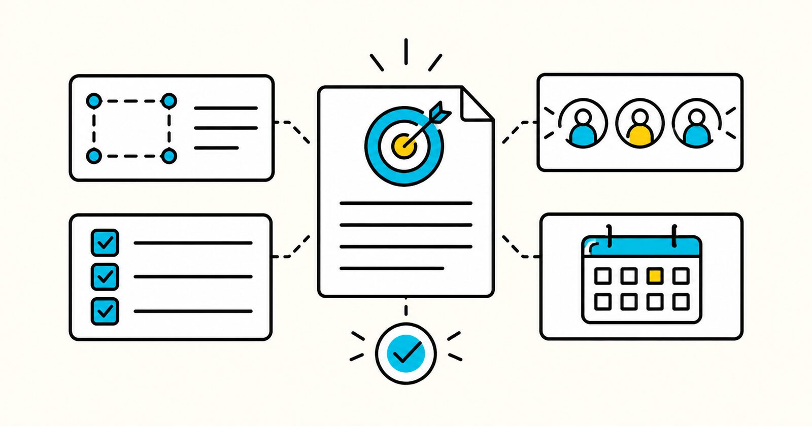 A concise one-page project brief connecting a goal, scope boundary, deliverables, and approval