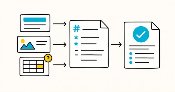 Multiple research sources feeding into evidence notes and a qualified conclusion